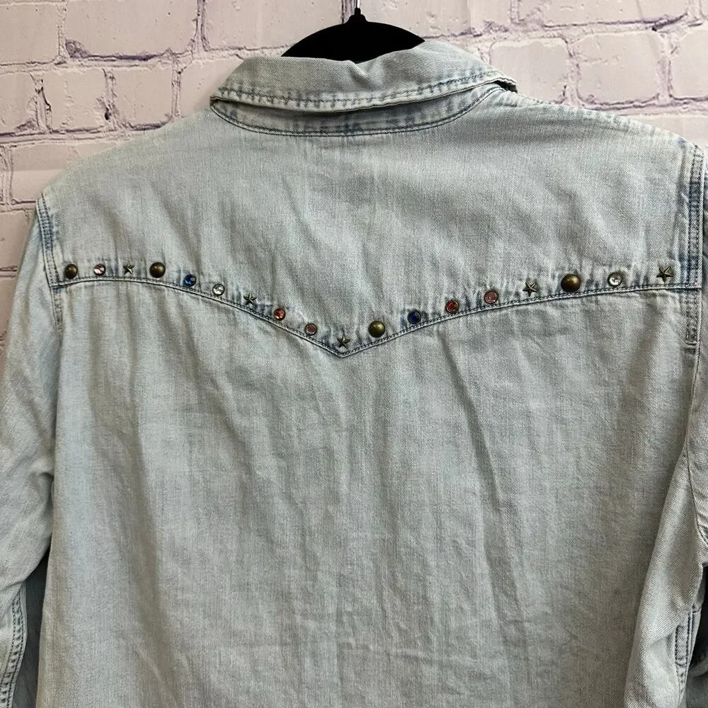Levi Strauss & Co Light Wash Blue Pearl Snap Denim Western Shirt Women's Medium - Picture 5 of 8